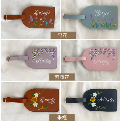 客製牛皮行李牌 【手繪花加名】