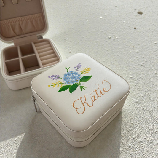 客製便攜首飾盒【手繪花加名】